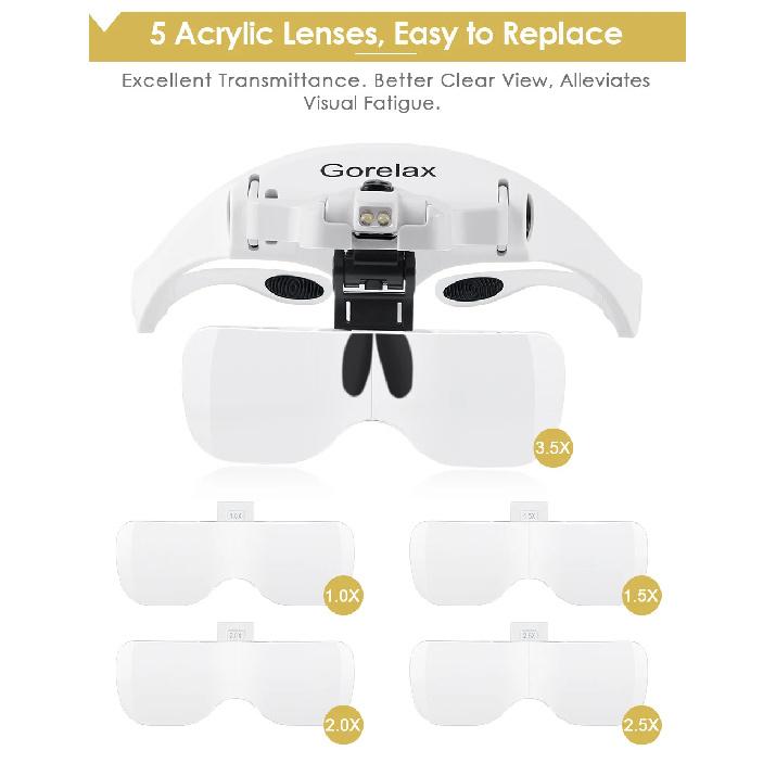 Γυαλιά Μεγεθυντικού Φακού με Φως LED, Μεγεθυντικός Φακός Κεφαλής με 5 Φακούς, Μεγεθυντικός Φακός για Ανάγνωση, Επισκευή, Χειροτεχνία