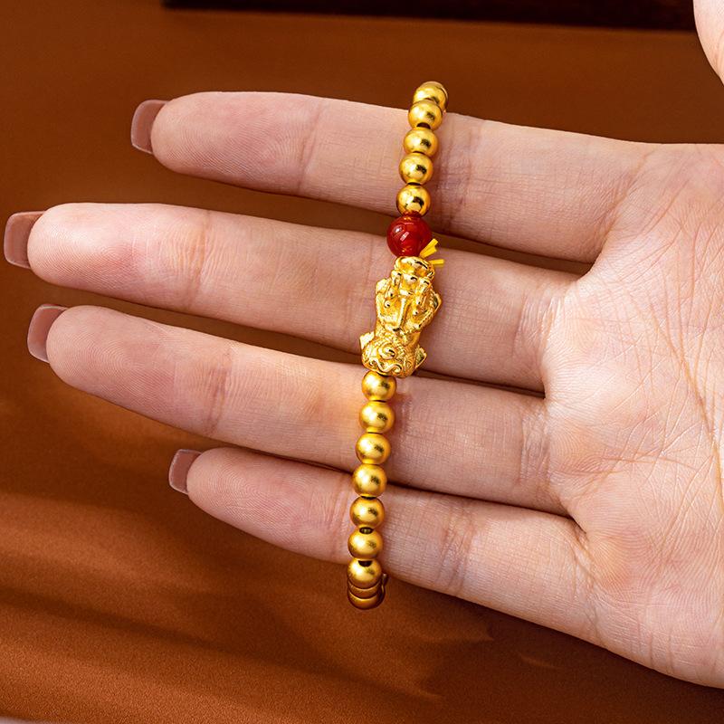 Gold Sand Bracelet, Palace Style, Ancient Method Beaded Pixiu Bracelet for Women, Retro, Long-lasting Colorfast Jewelry