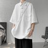 Chinese Style Vintage Loose Polo Shirts Men's Clothing Basic Solid Color Summer Turn-down Collar Stylish Button Casual T-shirts