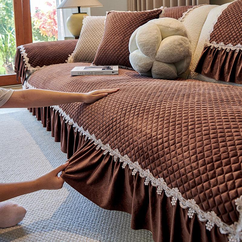 

Nordic Sofa Cushion with Skirt Edge Solid Color Velvet Sofa Cover for Autumn and Winter Office Home Furniture Protective Cover 70*70cm кавовий