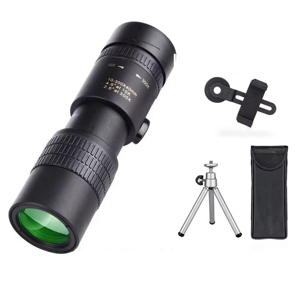 10-300x40 Zoom HD Telescope Portable Professional Monocular with Strong Long Range Low Night Vision Ideal for Hunting Outdoor