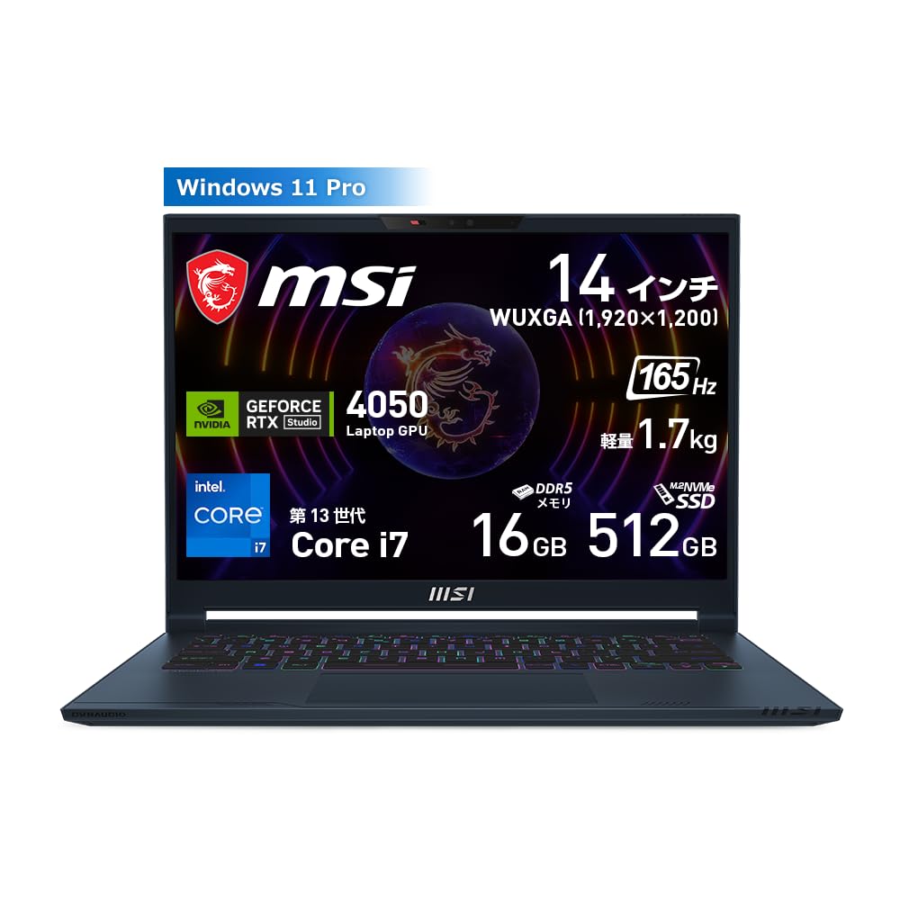

дюймовий маленький і легкий i7 RTX4050 Ігровий ноутбук MSI PC Stealth14Studio Пам’ять дюймовий WUGXA 165 Гц sRGB [14 1,7 кг] [Ядро та встановлено] синій