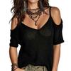 Women Cold Shoulder Knit Sweater Lightweight V Neck Pullover Casual Loose Fit Long Sleeve Top for Everyday Wear