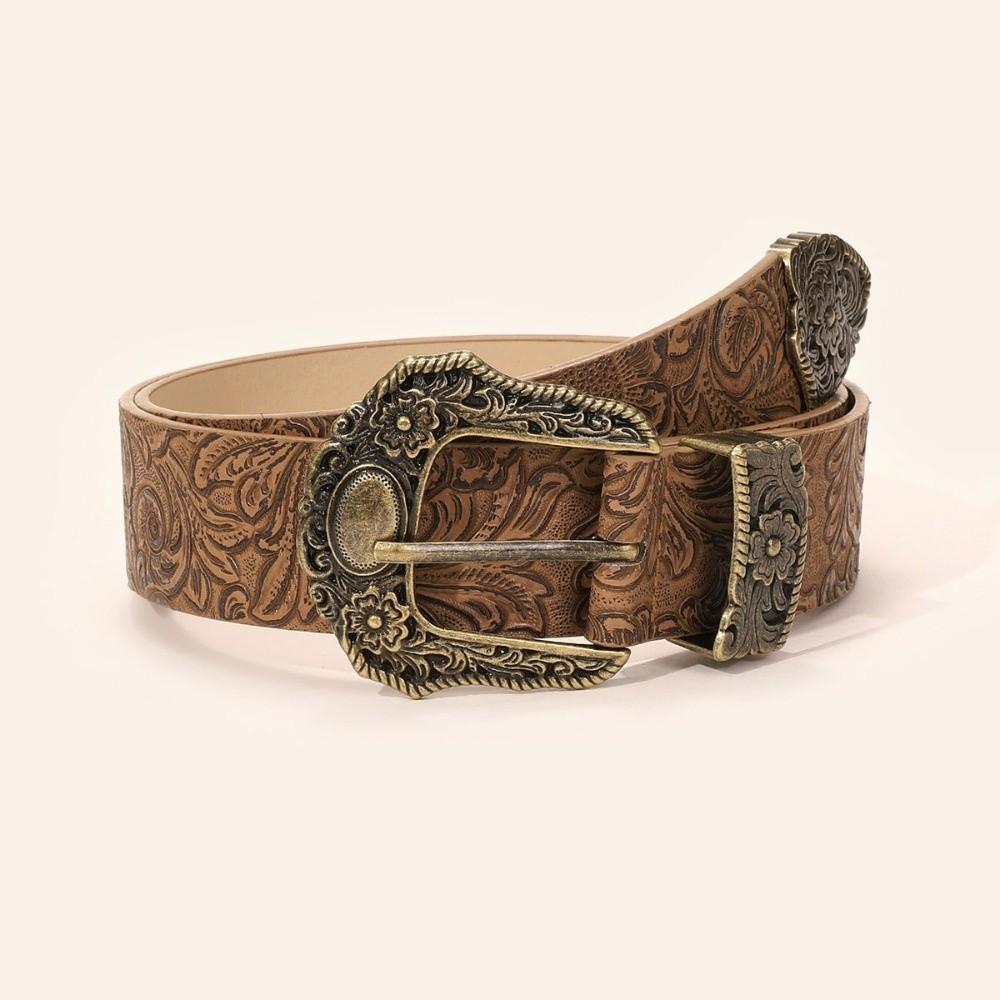 Modischer Breiter Western Cowboy Gürtel PU Leder Vintage Schnalle Gürtel Retro Lässiger Taillengürtel Herren Damen