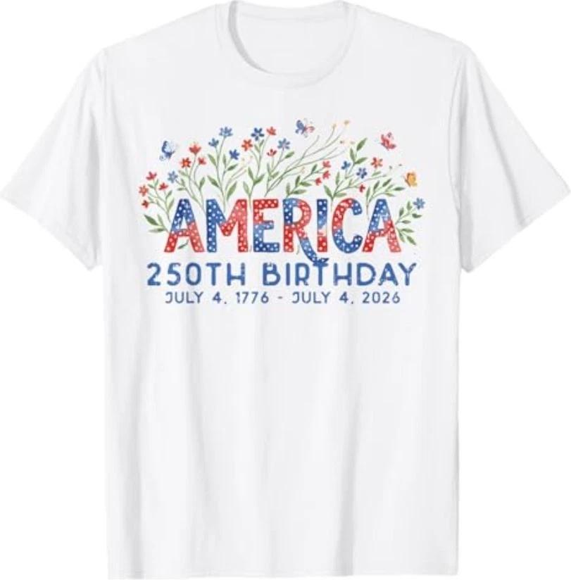 America 250th Birthday Flowers 250 Years Anniversary Women T-Shirt XXXL