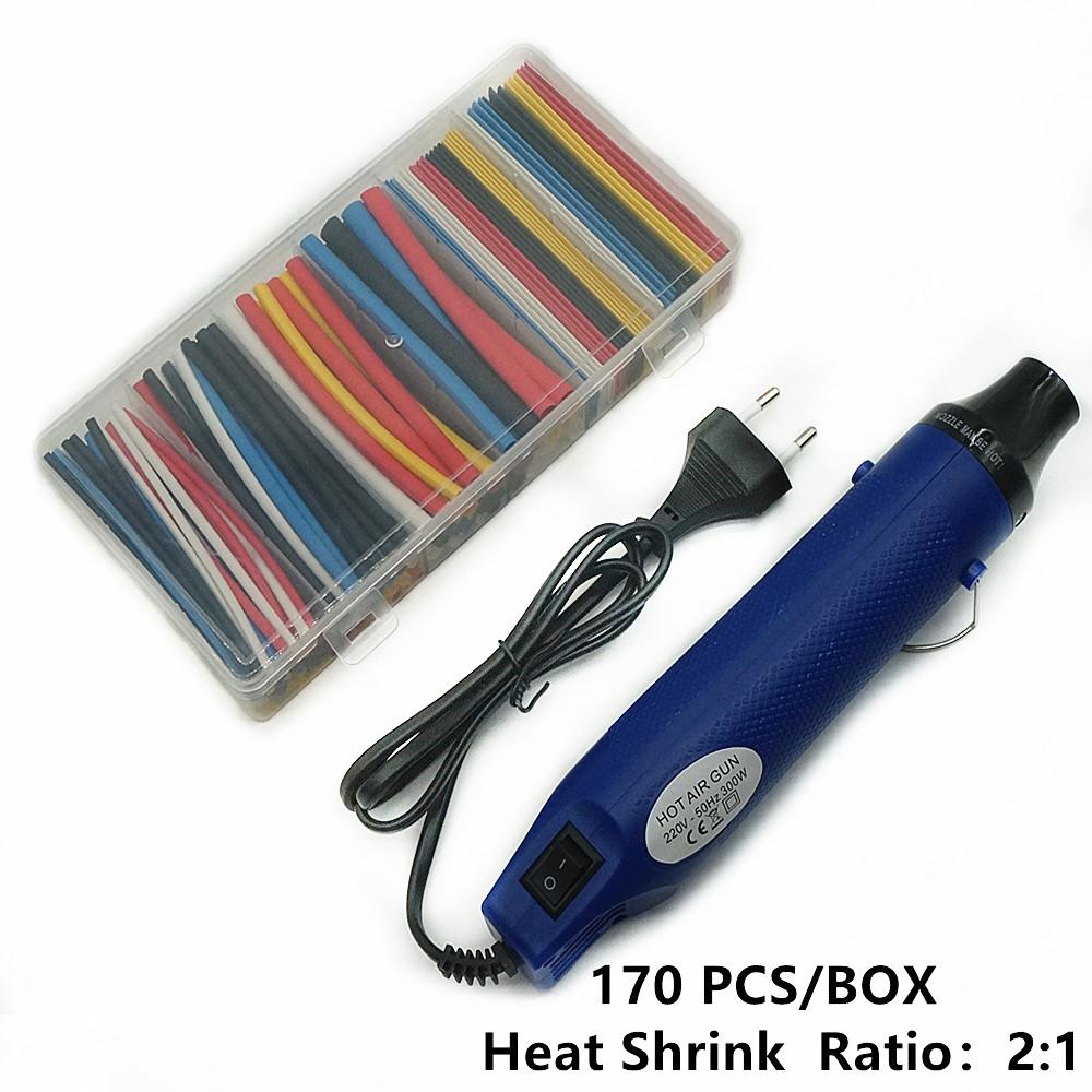 220V MINI Heat Gun and Polyolefin Heat Shrink Tube Assorted Insulation Shrinkable Tube 2:1 Wire Cable Sleeve Assortment