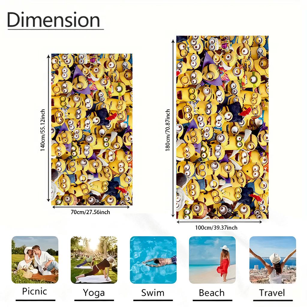 1pc Big-eyed Cute Minions Extra-large Soft Beach Towel Super Absorbency Suitable for Seaside Vacation and pool Gift For Families