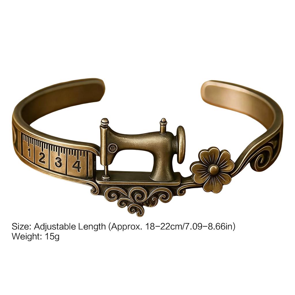Sewing Machine Theme Bracelet For Craft Lovers Adjustable Vintage Design With Measuring Scale