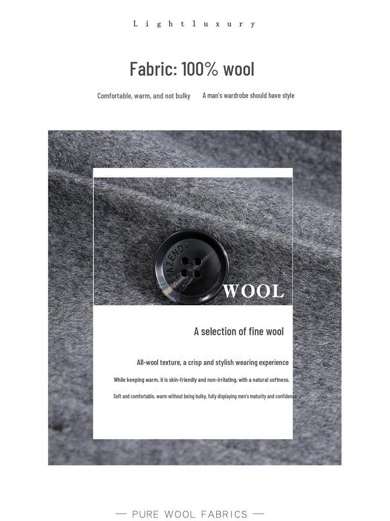 Men's Mid-Length Double-Faced Wool Cashmere Overcoat with Suit Collar