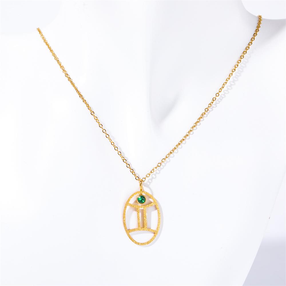 Turquoise Zodiac Rune Necklace with Stainless Steel and Gold Clavicle Chain