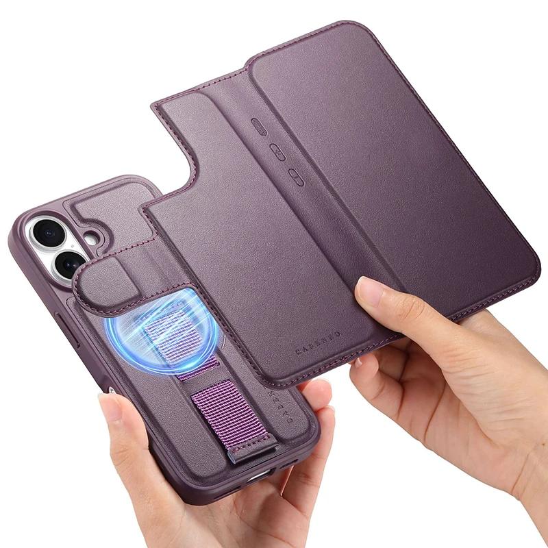 Leather Wallet Case for IPhone 17 Pro Air 15 14 13 12 16 Pro Max Plus Magsafe Case 2 in 1 Detachable Magnetic Flip Cover Holder