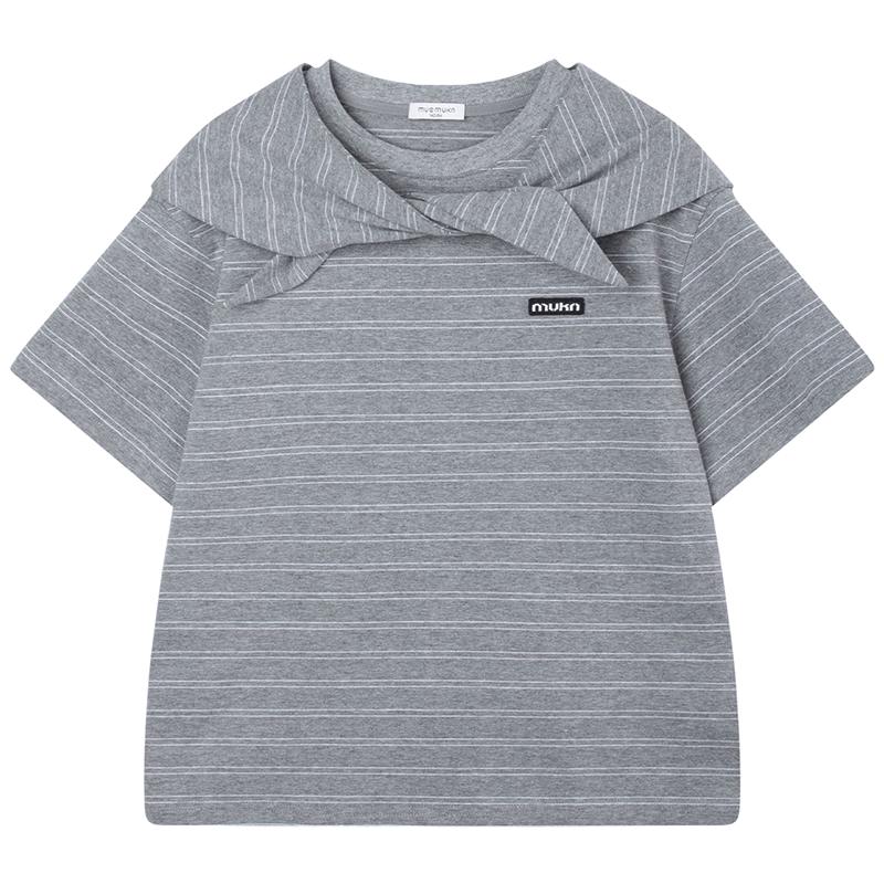 Mucmukn Kids Striped Short-Sleeve T-Shirt with Scarf Collar 130 серый