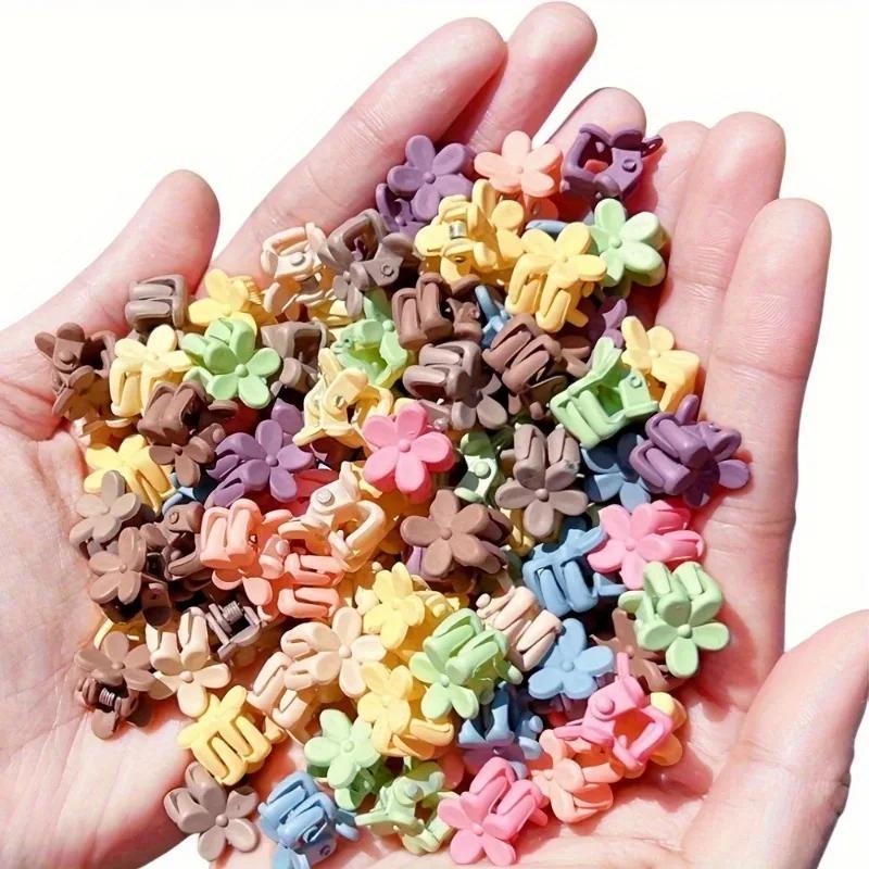 50 Sets of Mini Hair Clips, Lovely Plastic Flower-shaped Hair Accessories, Solid Color Hair Clips, Suitable for Teenagers,