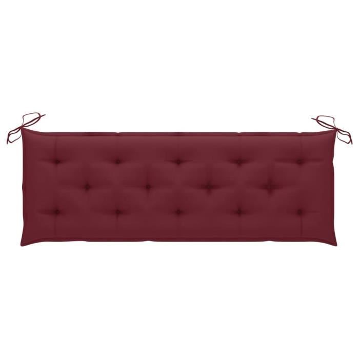Banc de jardin - vidaXL - 159 cm - Bois de teck massif - Coussin rouge bordeaux - Empilable