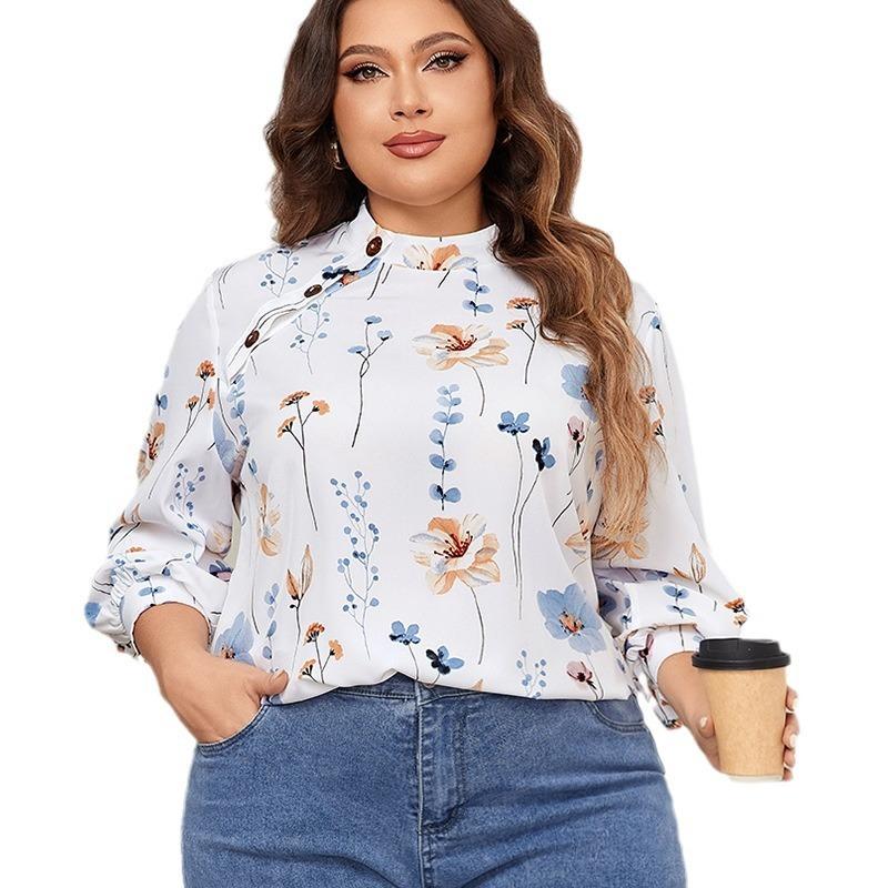Plus Size Women's Long Sleeved New Fashion Printed Shirt Top