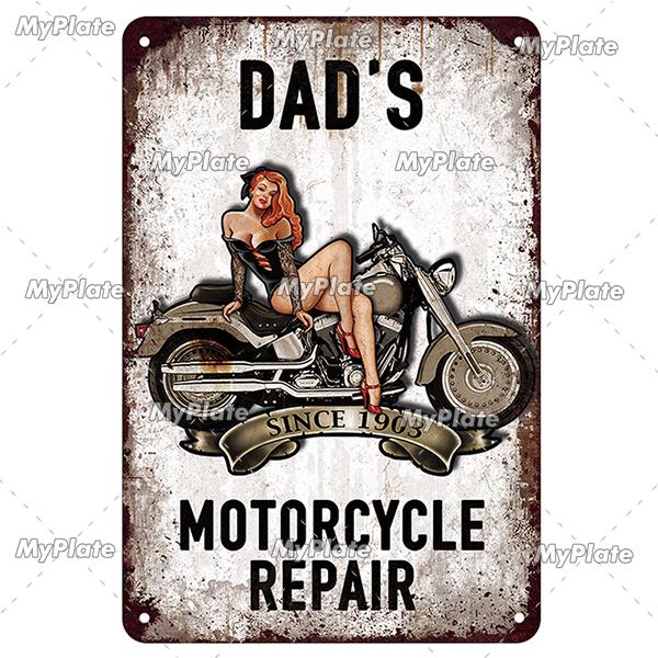Motorcycle Garage Metal Sign Vintage Plaque Tin Sign Plate Wall Decor For Bar Man Cave Sign Pinup Girl Poster
