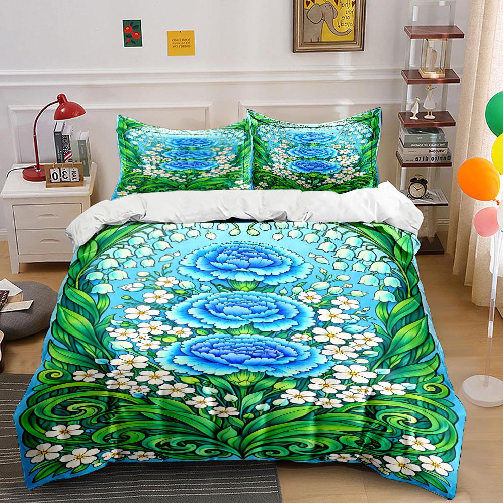 

Blue peonies and lilies. Bedding sets Duvet cover sets Duvet covers Pillowcases(1 * Duvet Cover 2 * Pillowcases, without duvet insert) 135x200cm