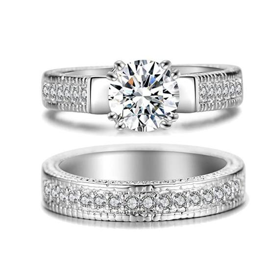 2Pcs Couple Rings Cubic Geometry Shape Men Zirconia Women Shiny All Match