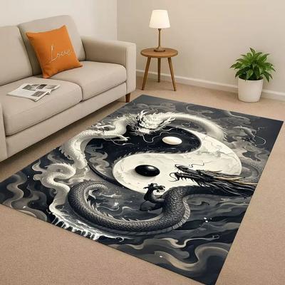 Cartoon Yin Yang Element Dragon Chinese Loong Living Room Non-Slip Area Rug Carpet for Bedroom Playroom Sofa,Home Decor Doormat