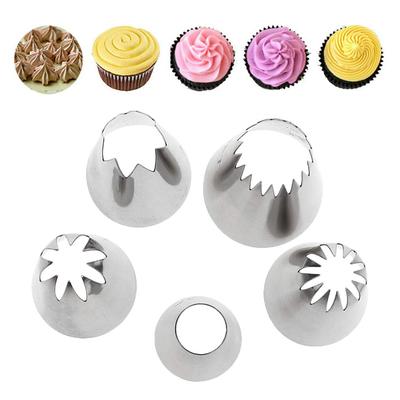 5 ks Velká kovová sada špiček na zdobení dortů krémem Cukrářské nástroje Nerezová ocel Potrubí Zdobící tryska Hlava na cupcake Dezertní dekoratéři