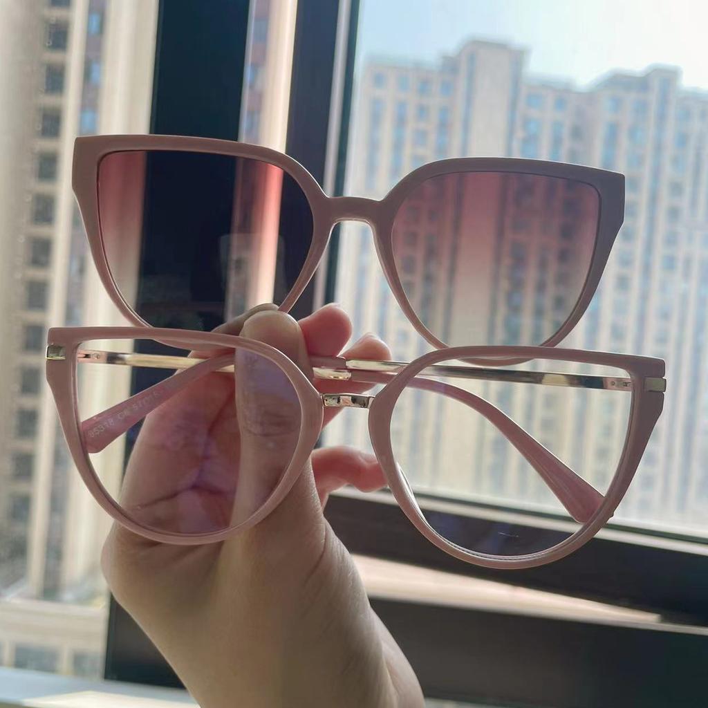 Women Cateye Vintage Spectacle Glasses Frame Clip on Brand Designer Magnetic Optical Myopia Dual-purpose Eyewear Gafas De Sol