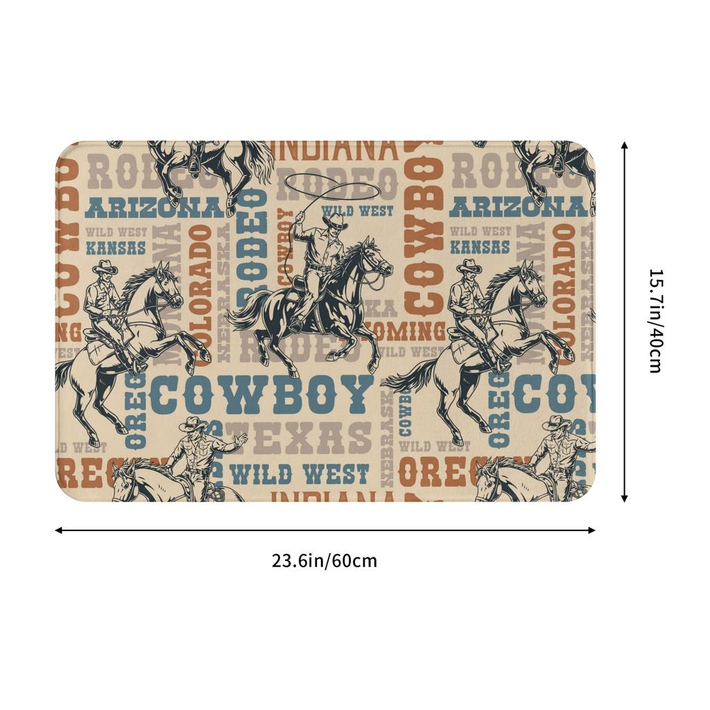 Western Cowboy Rider Pattern Front Door Mat Anti-Slip Indoor Quick Dry Doormat Floor Bathroom Entrance Rug Carpet