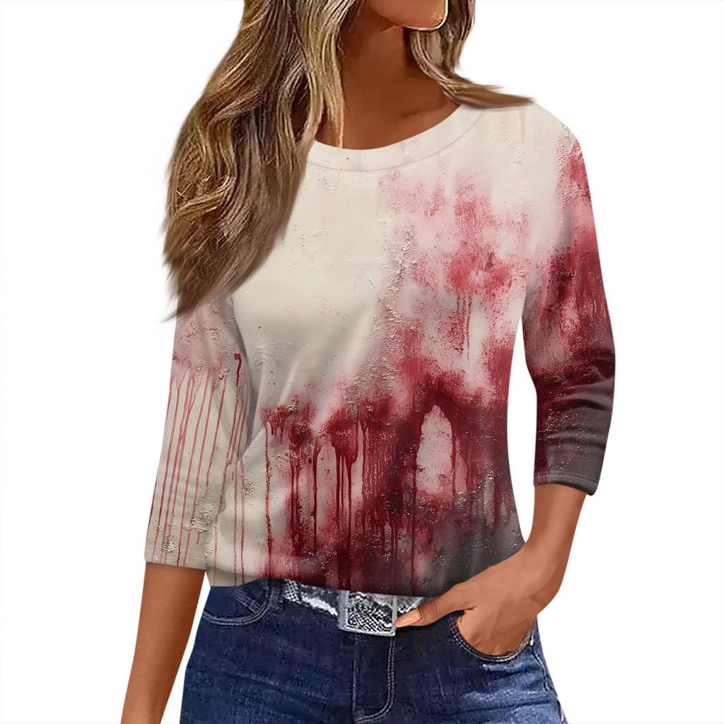 Women's T Shirt Halloween Print 3/4 Sleeve Daily Fashion Basic Round Neck Regular Top