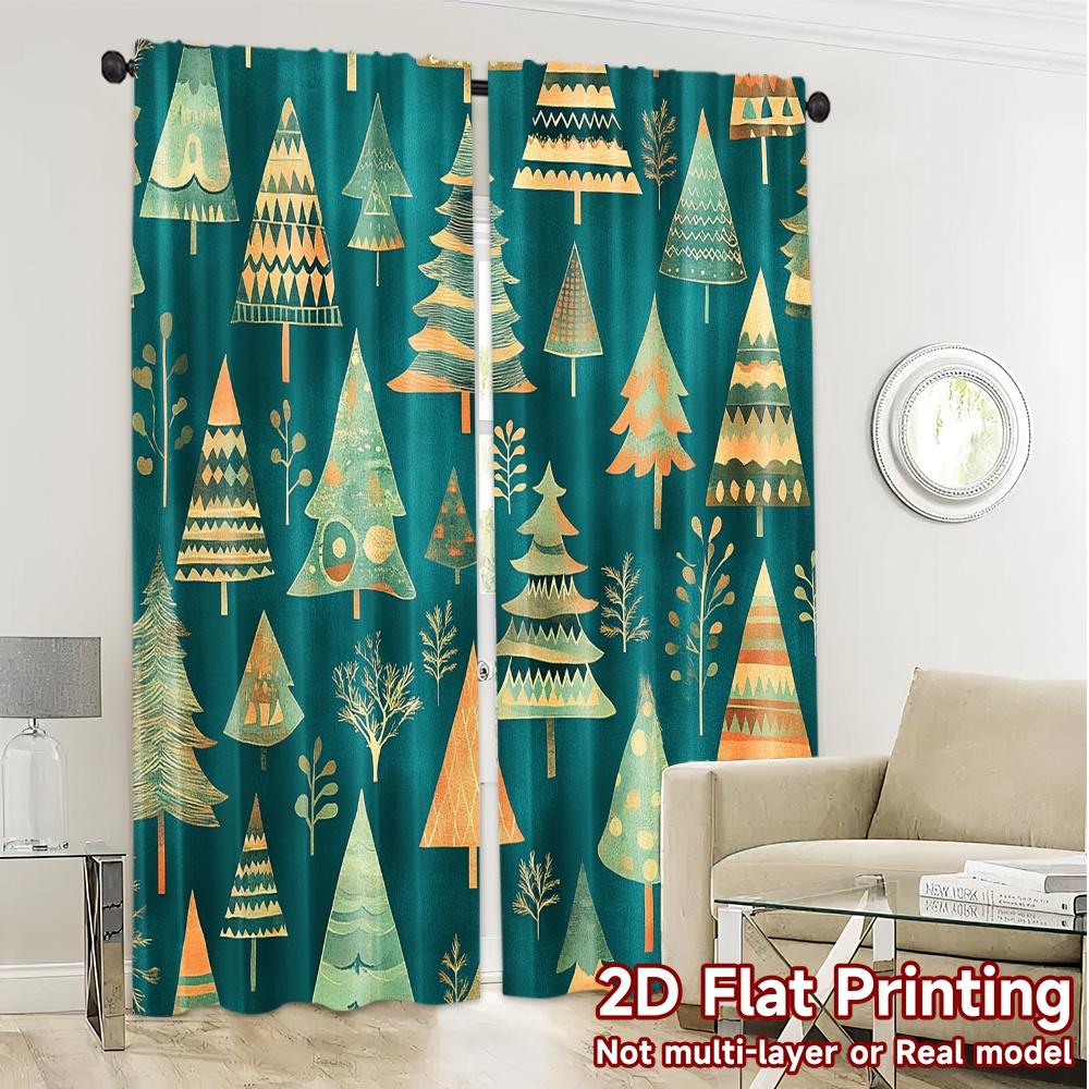 2Pcs,Curtains Christmas Trees Festive Light Filtering Popular Curtains Prints Light Filtering Curtains Versatile All For Living