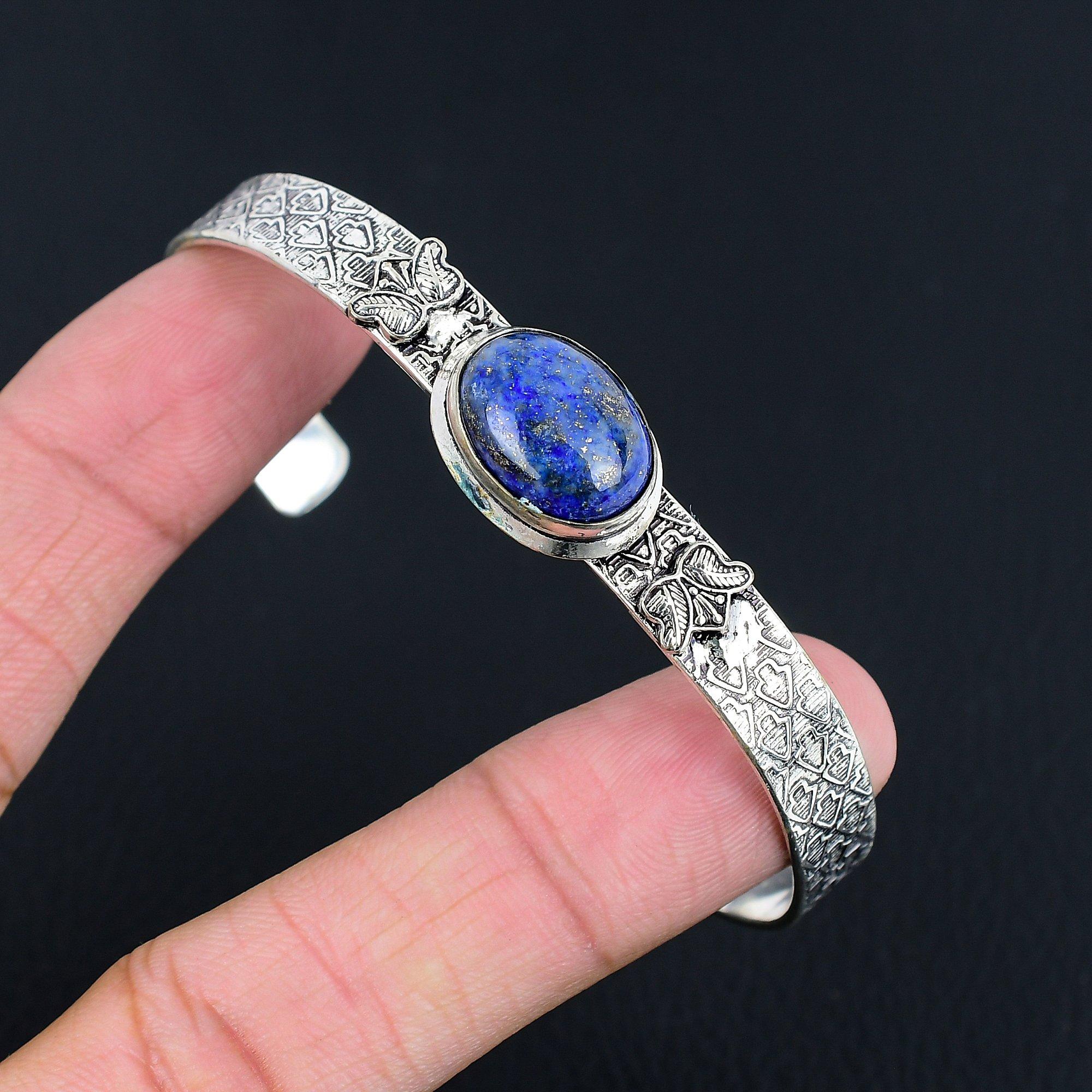 

Womens day Deal Sterling Silver Lapis Lazuli Stone Wedding Engagement New Bangle Adjustable