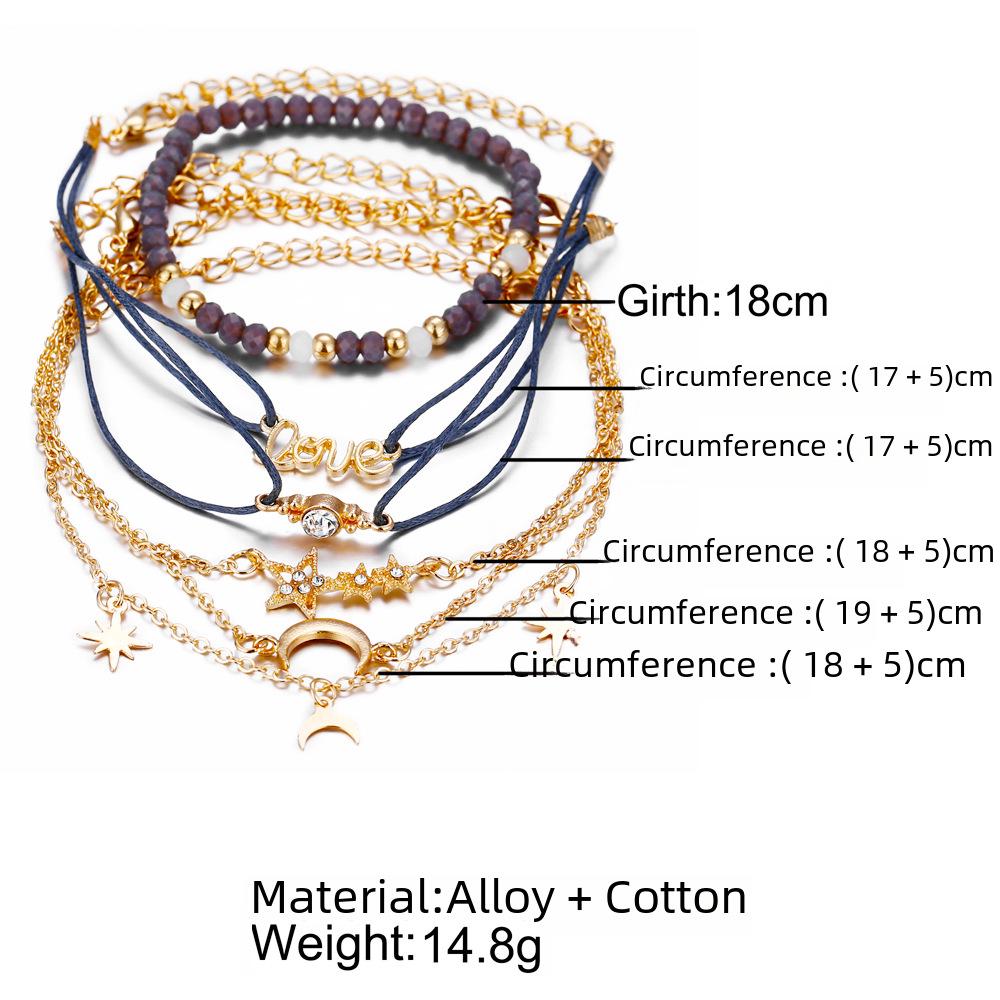 Best-seller euro-américain: Ensemble de bracelets Amour, Étoile et Lune (6 morceaux)