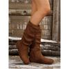 Women Western Mid‑Calf Boots Suede Wrinkle Flat Heel Side Zipper Casual Slouch Boots Fashion Fall Winter Daily Shoes