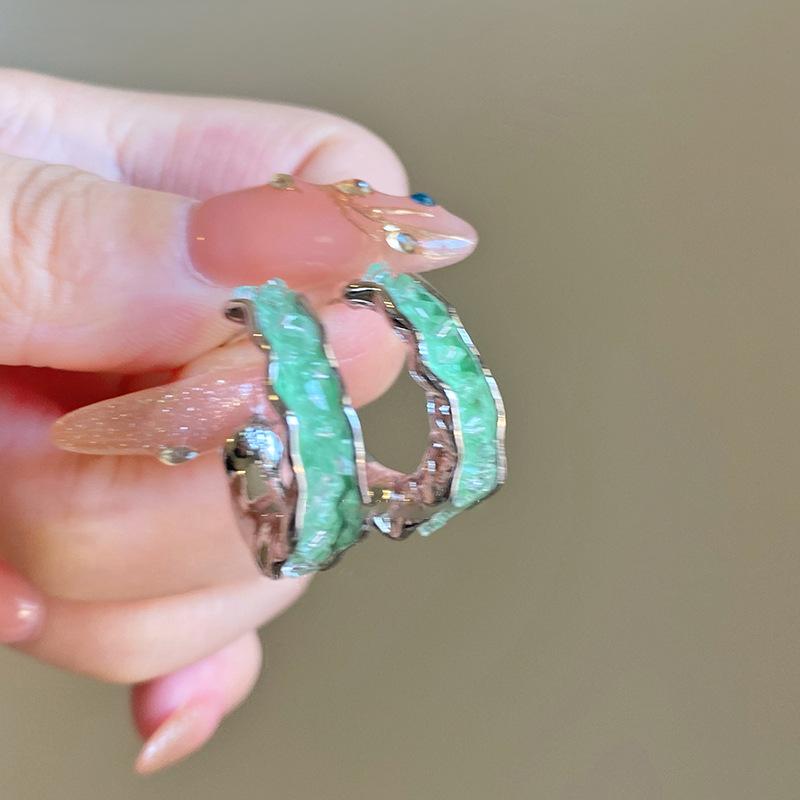 Silver Needle C-Shaped Folded Crystal Earrings Dopamine Sweet Versatile Earrings Korean Summer Small Fresh Earrings