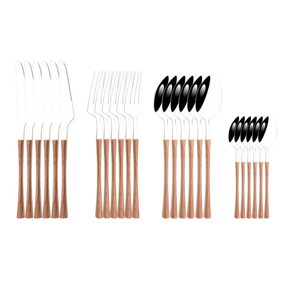 

Зеркало, 6 компл., золотой набор посуды из нержавеющей стали, деревянная текстура, посуда, западный пищевой нож, вилка, чайная ложка, столовые приборы, набор вилок для торта коричневый/серебряный