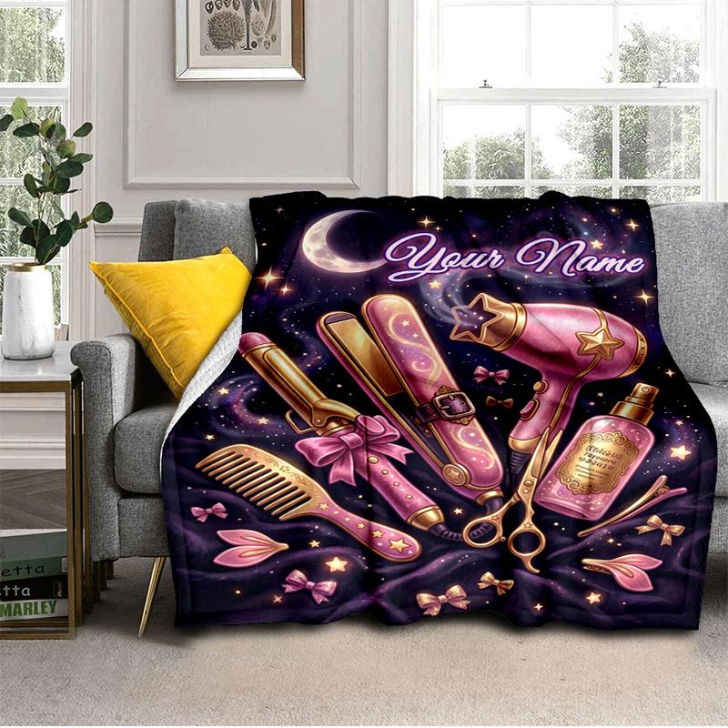 1PC Custom Name "Starry Night Hair Tools" blanket versatile,all-season throw suitable for the living room,bedroom,camping,travel,and gift