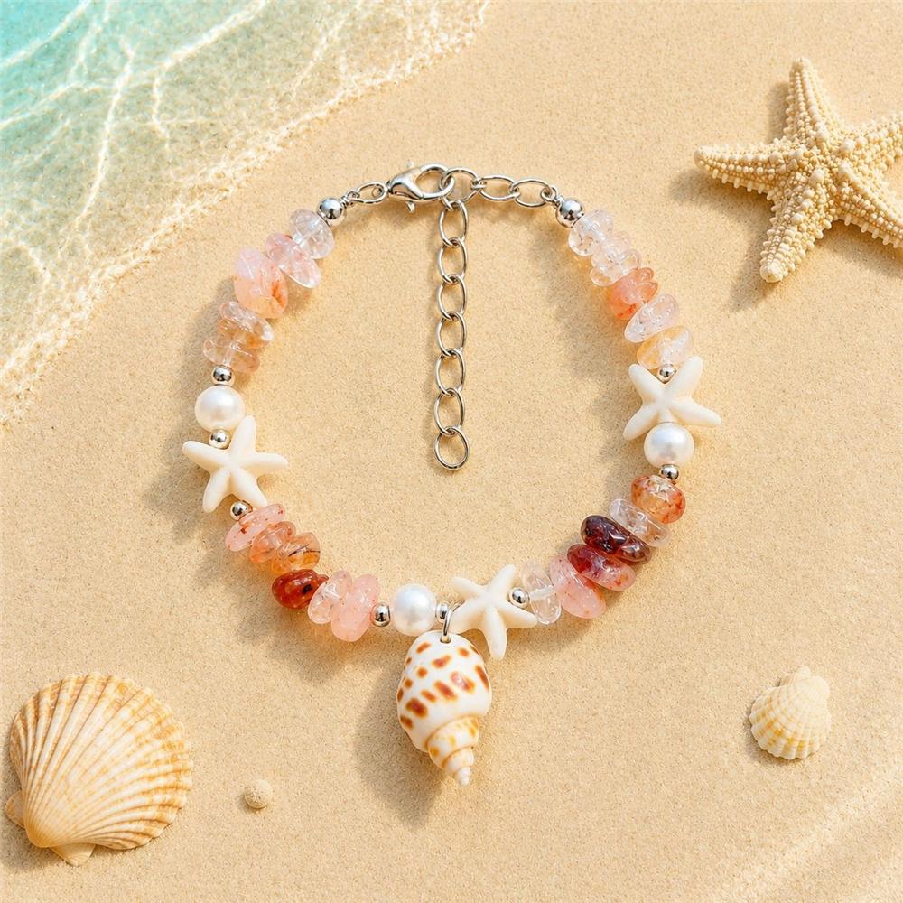 Ocean Charm Female Irregular Crushed Stone Starfish Conch Adjustable Bracelet Silver Color Summer Jewelry For Women