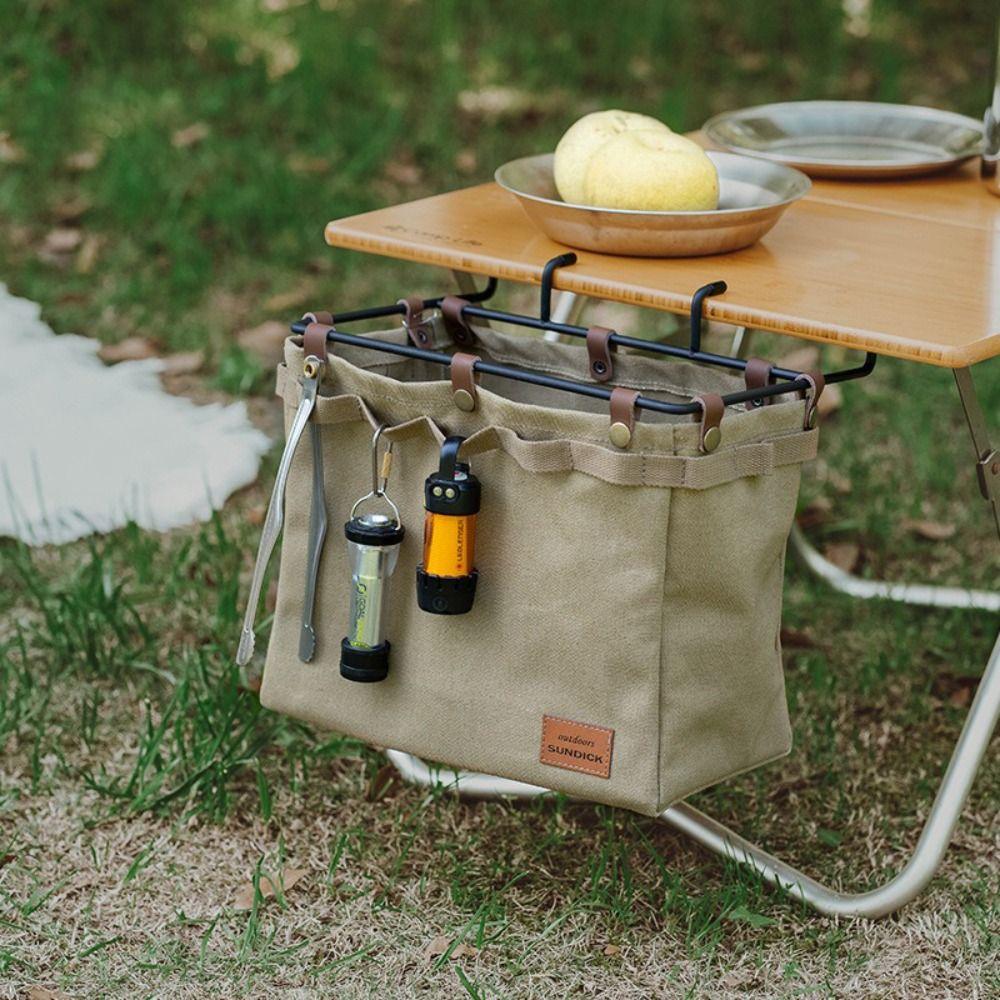Canvas Table Side Storage Bag Foldable Portable Camping Canvas Bags Large Capacity Picnic Tableware Organizer Bag Picnic