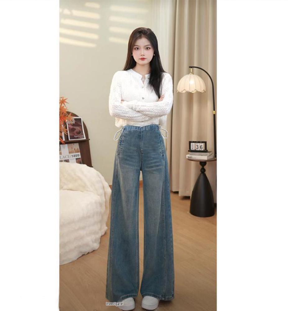 

High Waist Maternity Wide Leg Drawstring Jeans with Velvet Lining - Slimming & Relaxed Fit, Floor-Length Winter 2025 Collection 2XL