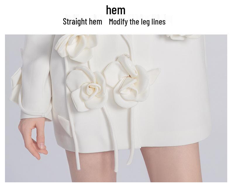 Jachetă Costum Casual cu Design Floral Alb 3D de Primăvară 2024