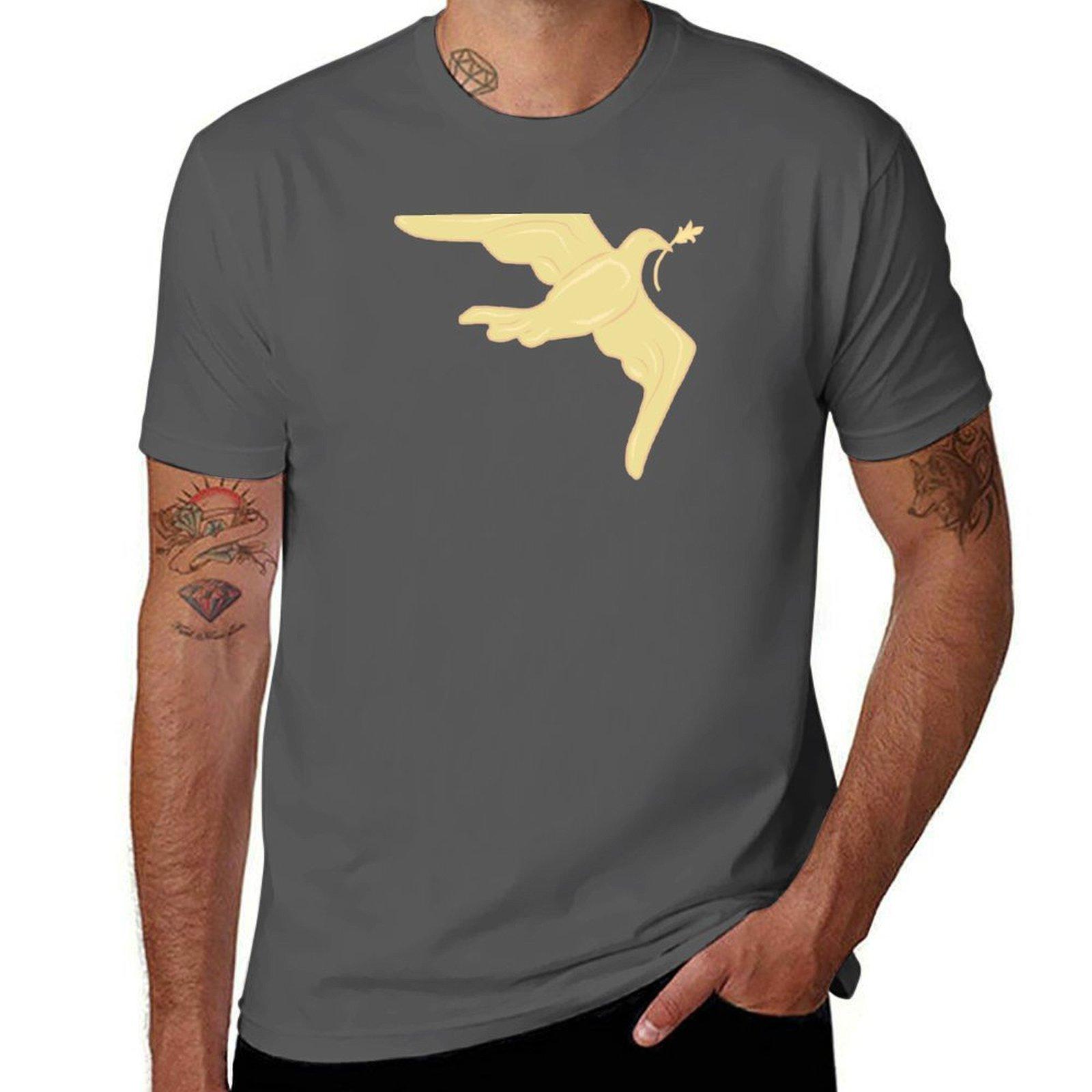 

Golden Hand Drawn Inauguration Peace Dove TShirt Work Wear Simple Tee Shirt 4XL