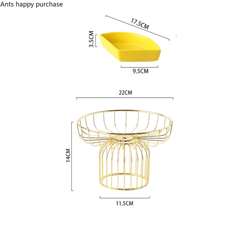 Ceramics Tall Feet Fruit Plate Iron Art Fruit Basket Three Grid Snack Platter Home Candy Plate Snack Tray Decoration Tableware