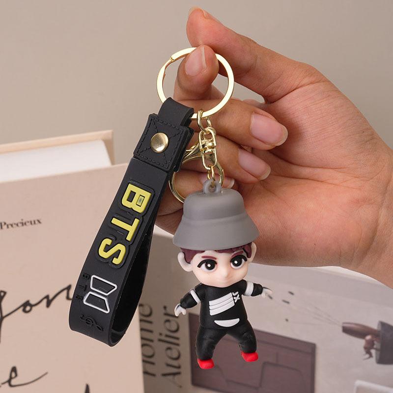 BTS Cute Cartoon 3D Rubber Doll Keychain, Bangtan Boys Mini Figure Pendant, Kpop ARMY Fans Collectible Charm