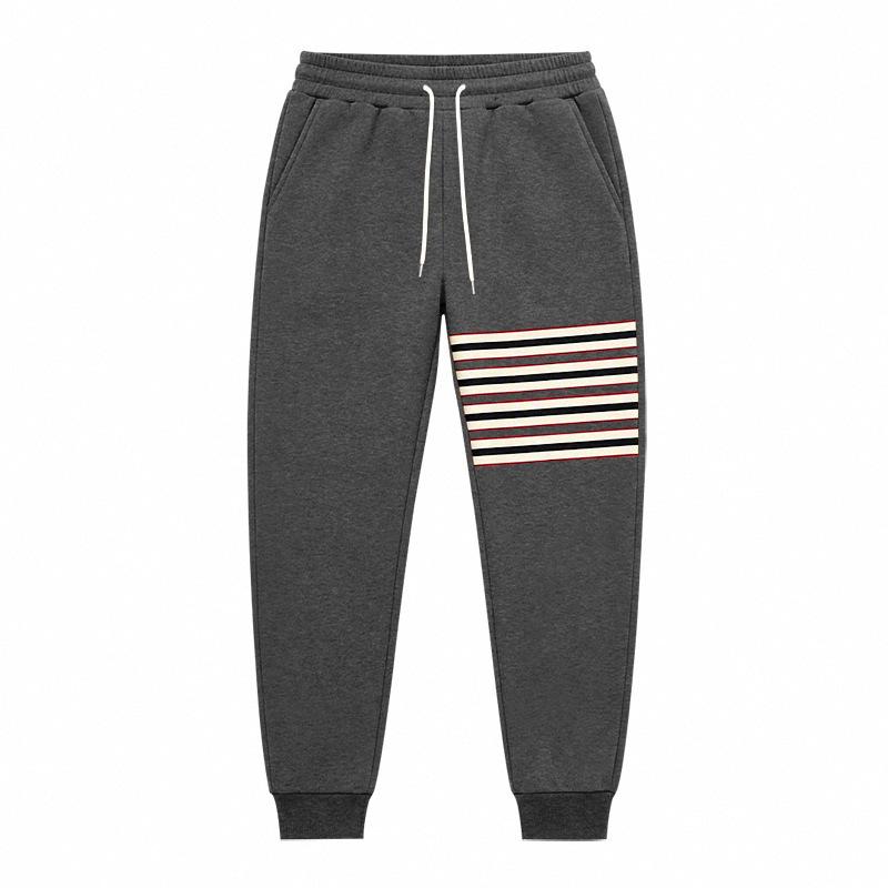 Men Stripe Jogger Sweatpants, Elastic Drawstring Waist Contrast Stripe Ribbed Ankle Cuffs Soft Fleece‑Lined Casual Athletic Trousers