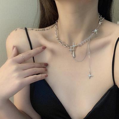 Irregular Star Chain Necklace Y2K Zircon Crystal Beads Tassel Necklace Aesthetic Star Heart Choker Necklaces Jewelry Gift