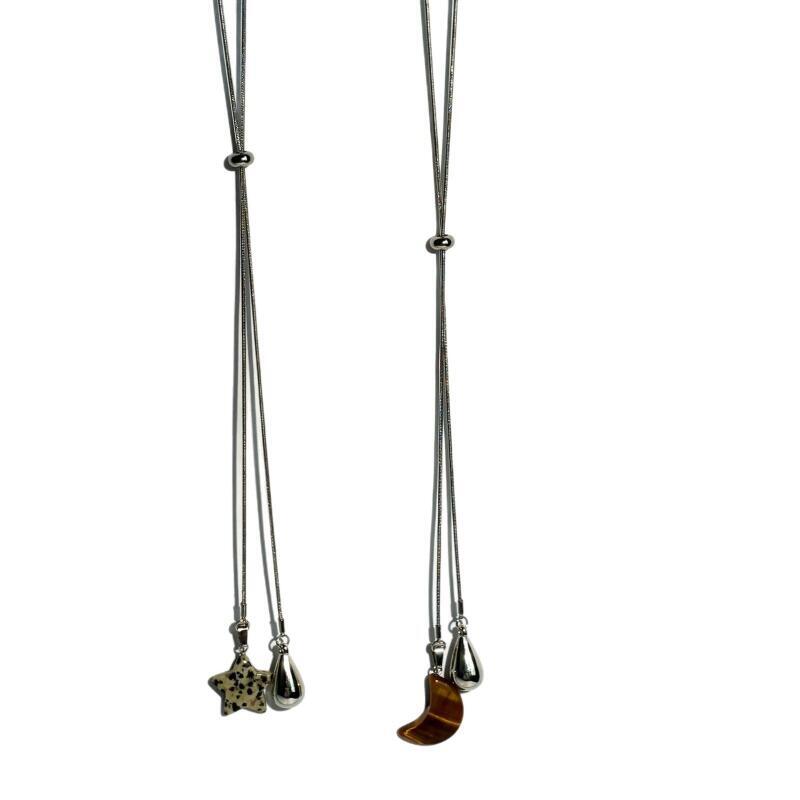 Punkte Steine Stern Mond Anhänger Halsketten für Damen Mode Lässig Wassertropfen Ausziehbar Lange Halsketten Täglicher Schmuck Geschenke