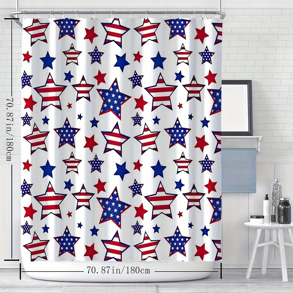 YWJHUI Patriotic American Flag Shower Curtain - Red, White & Blue Star Pattern,  Includes Hooks, All Seasons Bathroom Decor