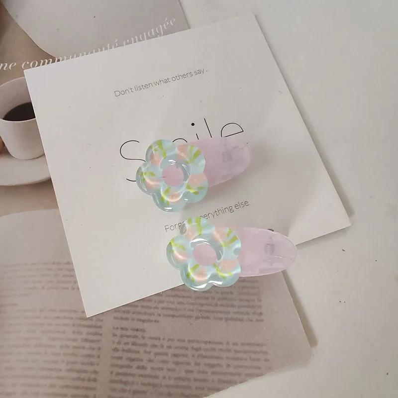 2pc Fashion Cute Plaid Flower Small Hairpin Hair Side Clips for Women Girls Child Gift Hair Accessories Headwear Ornament