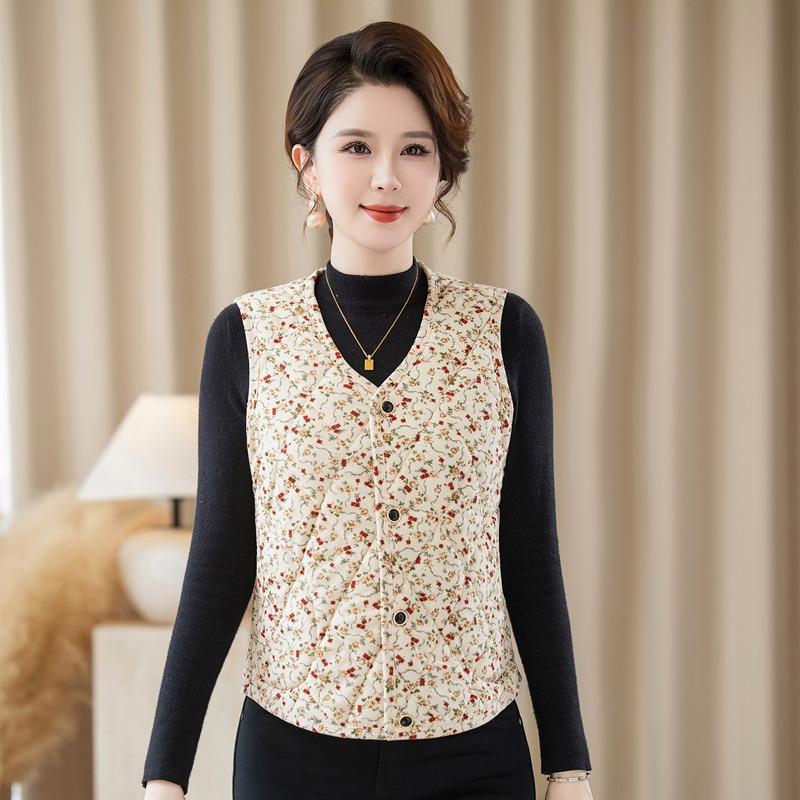Kwiatowa kamizelka damska jesień i zima ciepła kamizelka do noszenia wewnątrz i na zewnątrz kamizelka podszewka