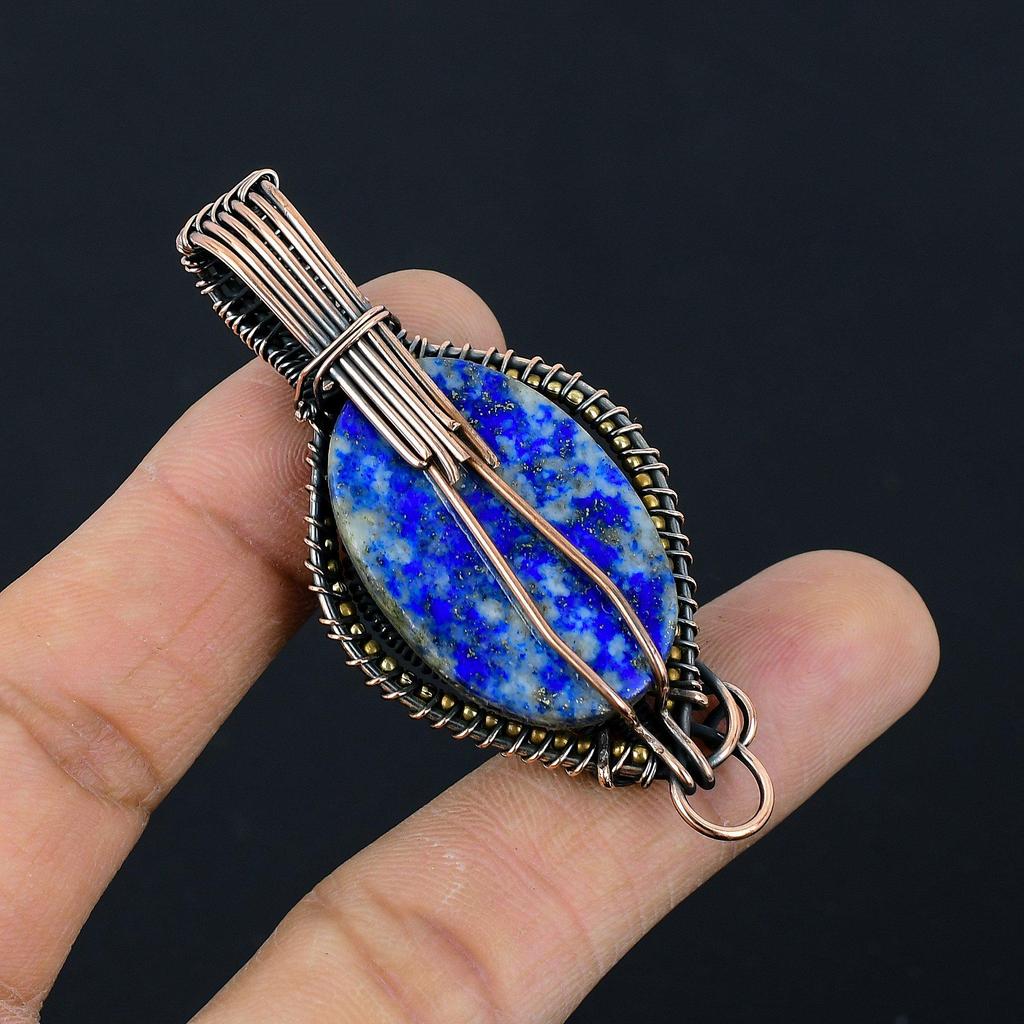 Lapis Lazuli Pendant Handmade Gemstone Jewelry, 999 Copper Wire Wrapped Pendant ,Unique Design Jewelry Pendant