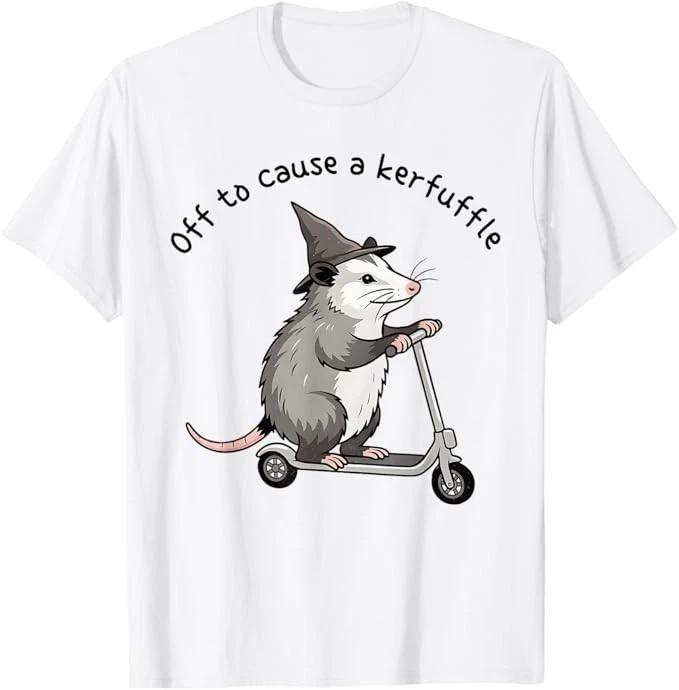 Off to Cause A Kerfuffle Funny Opossum Scooter Funny T-Shirt 2XL