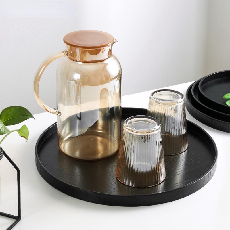Japanese Black Wooden Tray Home Tea Tray Cosmetic Decorative Tray Coffee Snack Plate Bread Round Plate